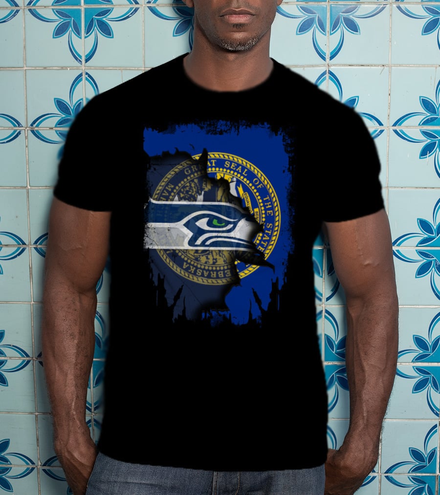 Nebraska State Seal Blended With Seahawks T-Shirt