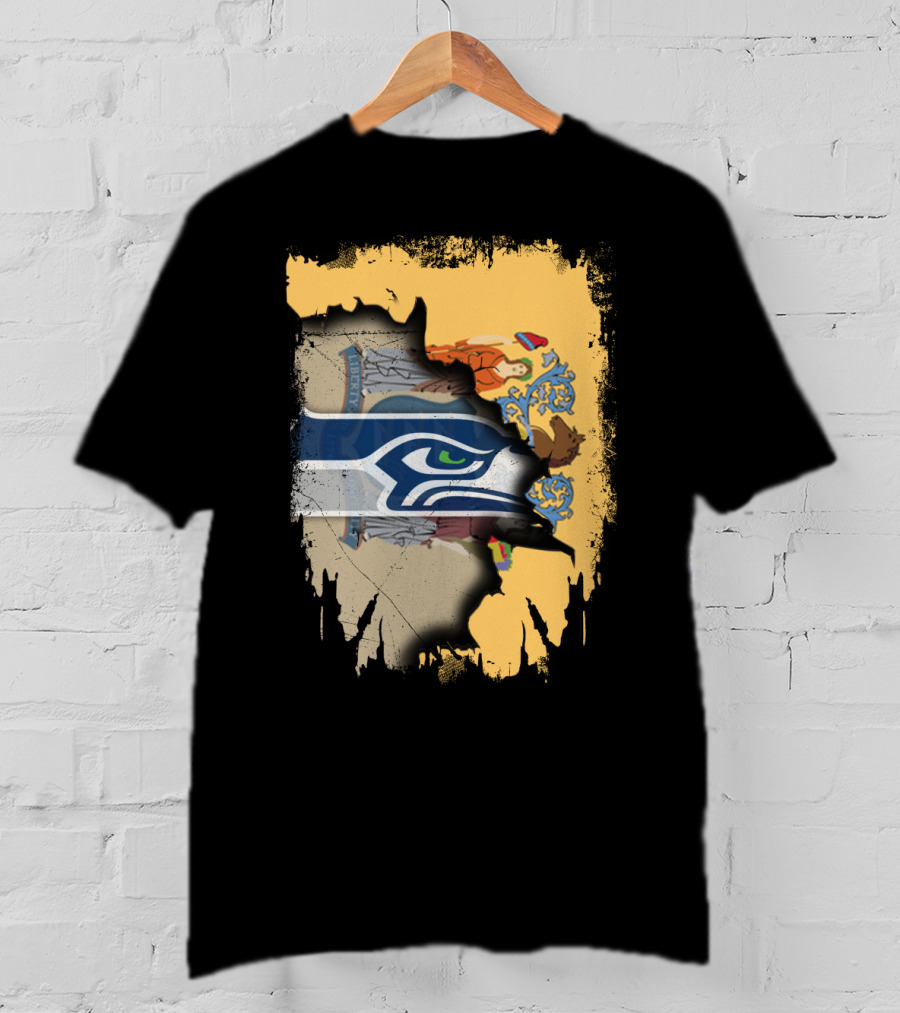 New Jersey State Crest Blending With Seahawks T-Shirt