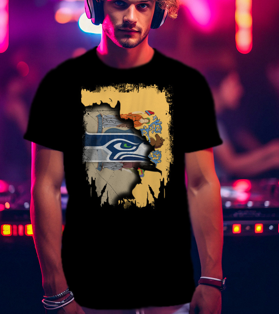 New Jersey State Crest Blending With Seahawks T-Shirt