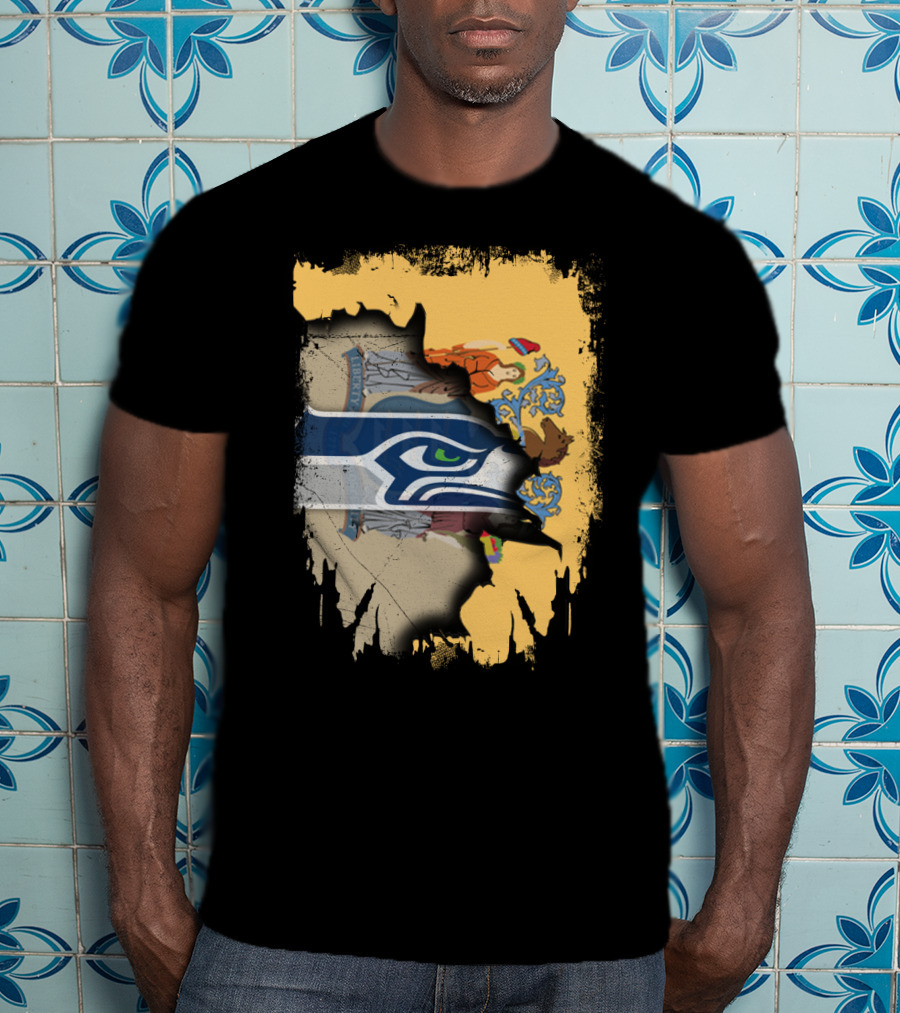 New Jersey State Crest Blending With Seahawks T-Shirt