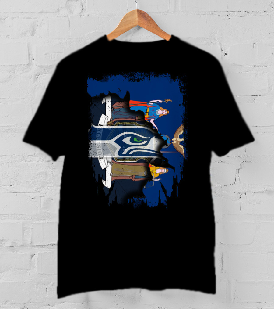 New York State Flag Merged With Seattle Seahawks T-Shirt