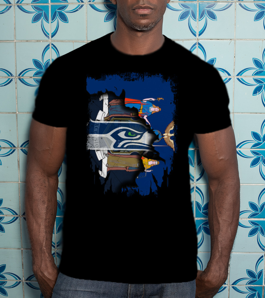 New York State Flag Merged With Seattle Seahawks T-Shirt
