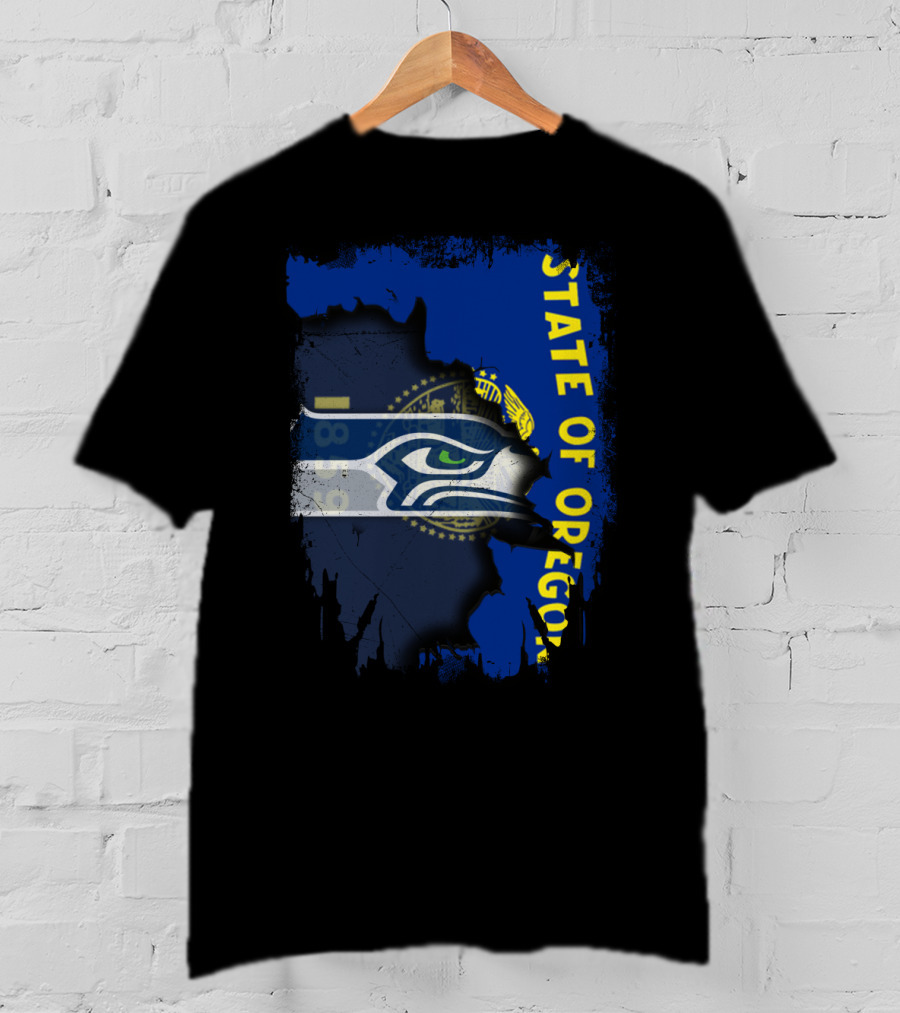 State Of Oregon With Seattle Seahawks T-Shirt