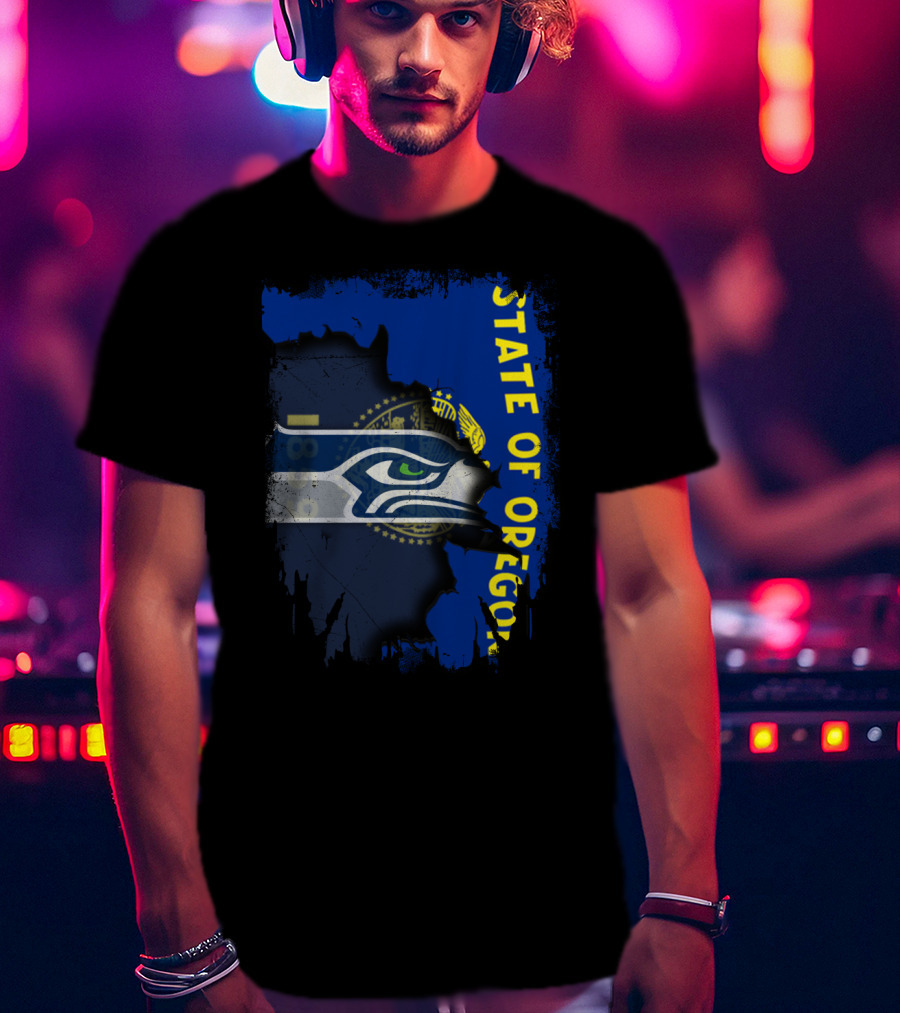 State Of Oregon With Seattle Seahawks T-Shirt