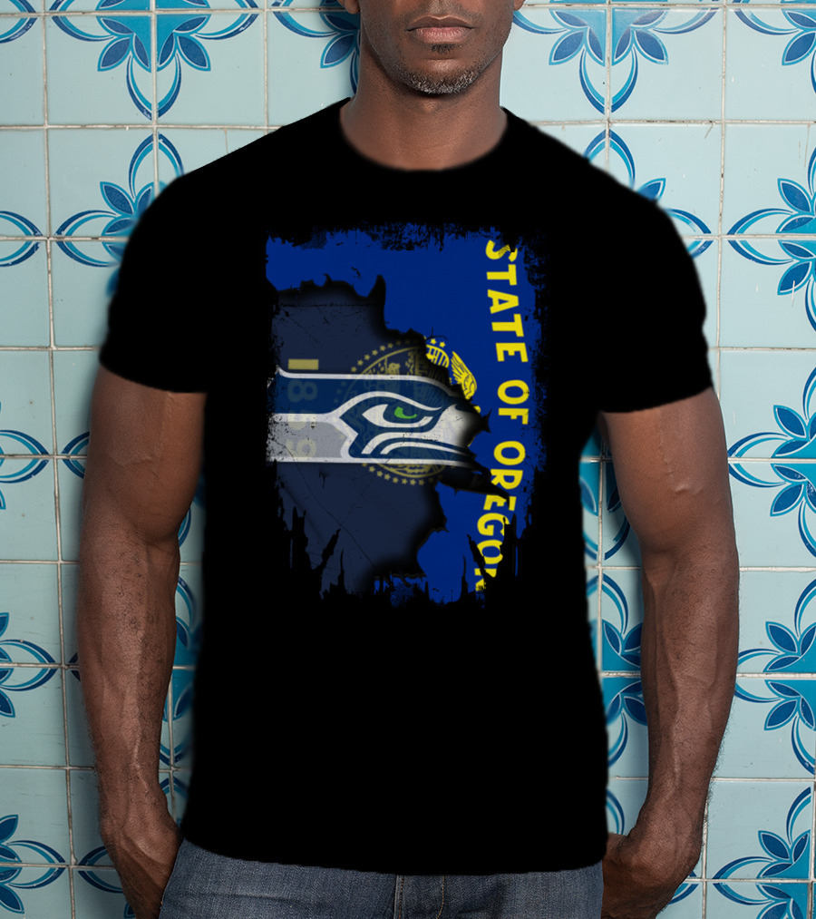 State Of Oregon With Seattle Seahawks T-Shirt