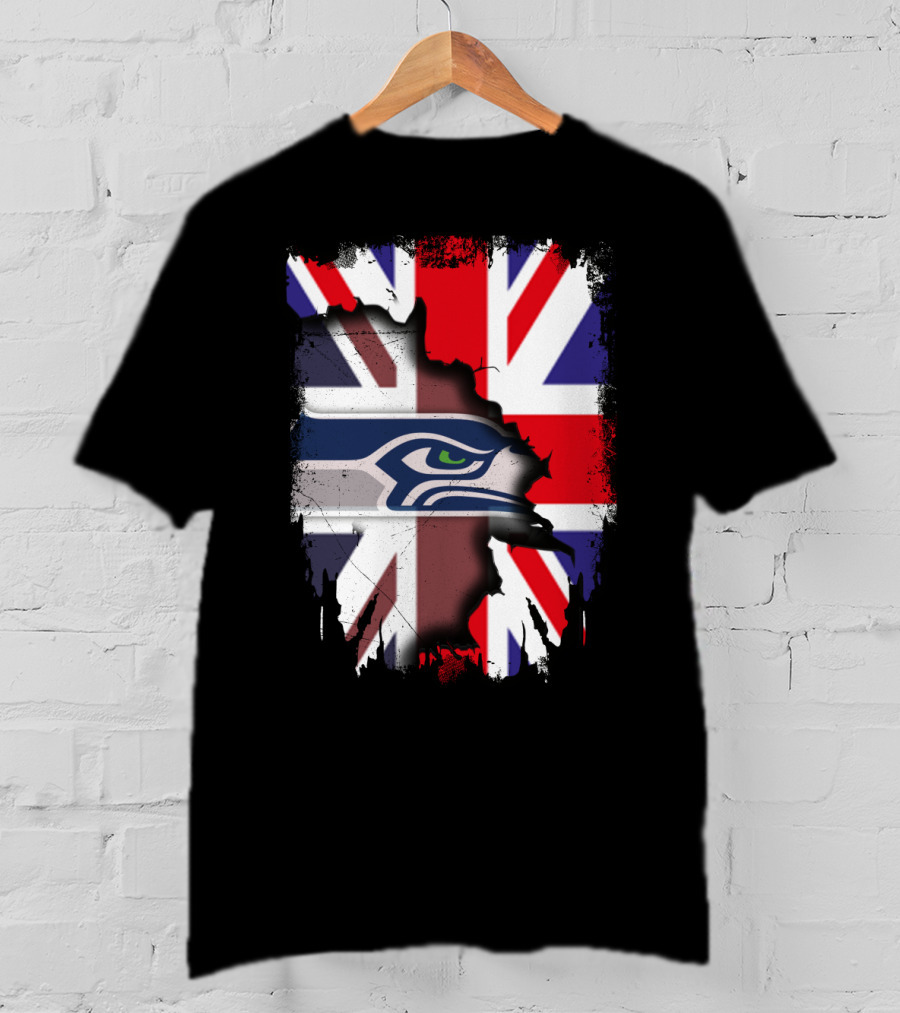 United Kingdom Flag With Seattle Seahawks Logo Integration T-Shirt