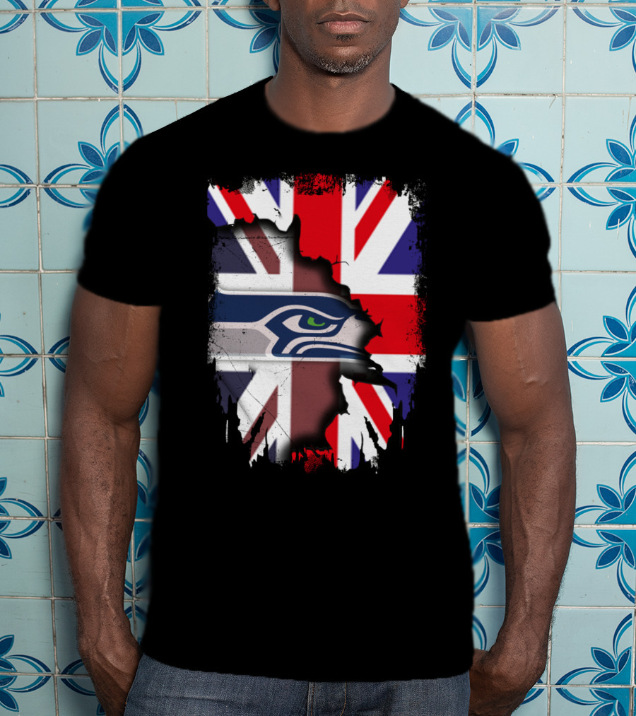 United Kingdom Flag With Seattle Seahawks Logo Integration T-Shirt