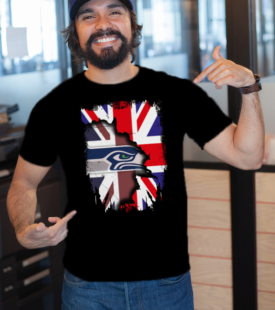 United Kingdom Flag With Seattle Seahawks Logo Integration T-Shirt
