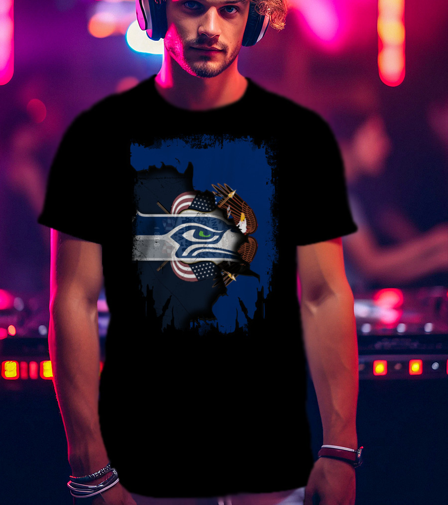 Utah Together With Seattle Seahawks American Eagle Flag T-Shirt