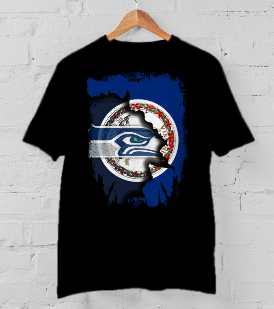 Virginia State Flag With Seattle Seahawks Logo Integration T-Shirt
