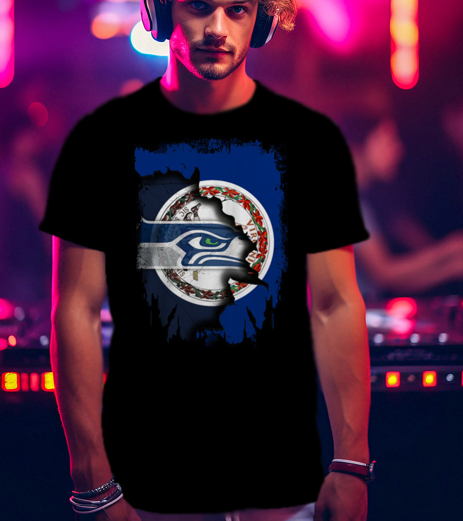 Virginia State Flag With Seattle Seahawks Logo Integration T-Shirt