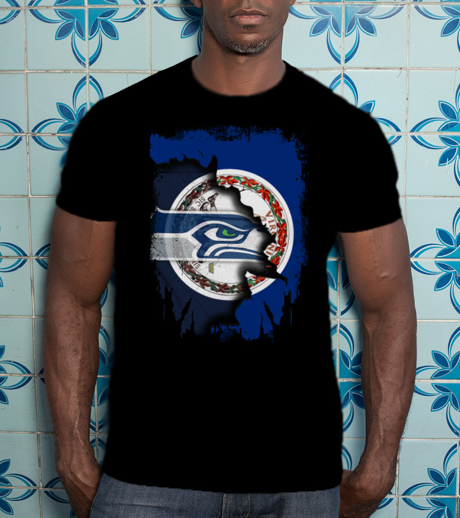 Virginia State Flag With Seattle Seahawks Logo Integration T-Shirt