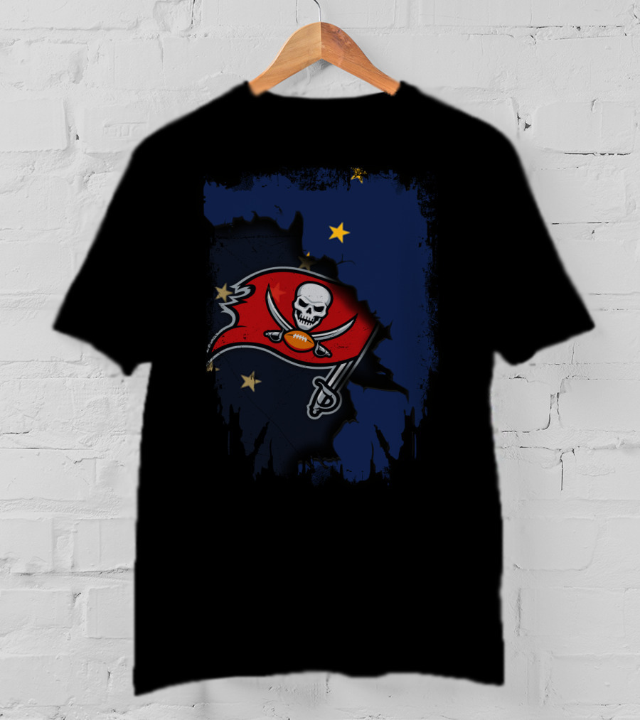 Together Alaska With Buccaneers Pirate Flag On Starry Blue Background T-Shirt