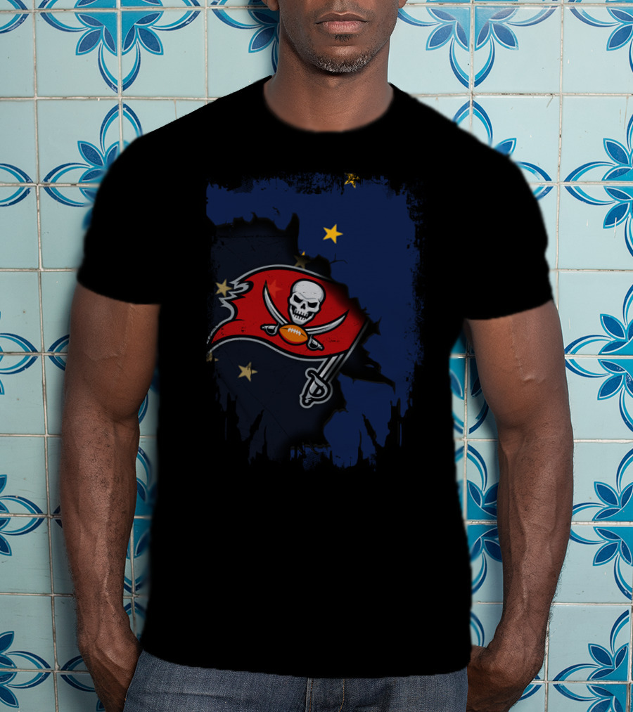 Together Alaska With Buccaneers Pirate Flag On Starry Blue Background T-Shirt