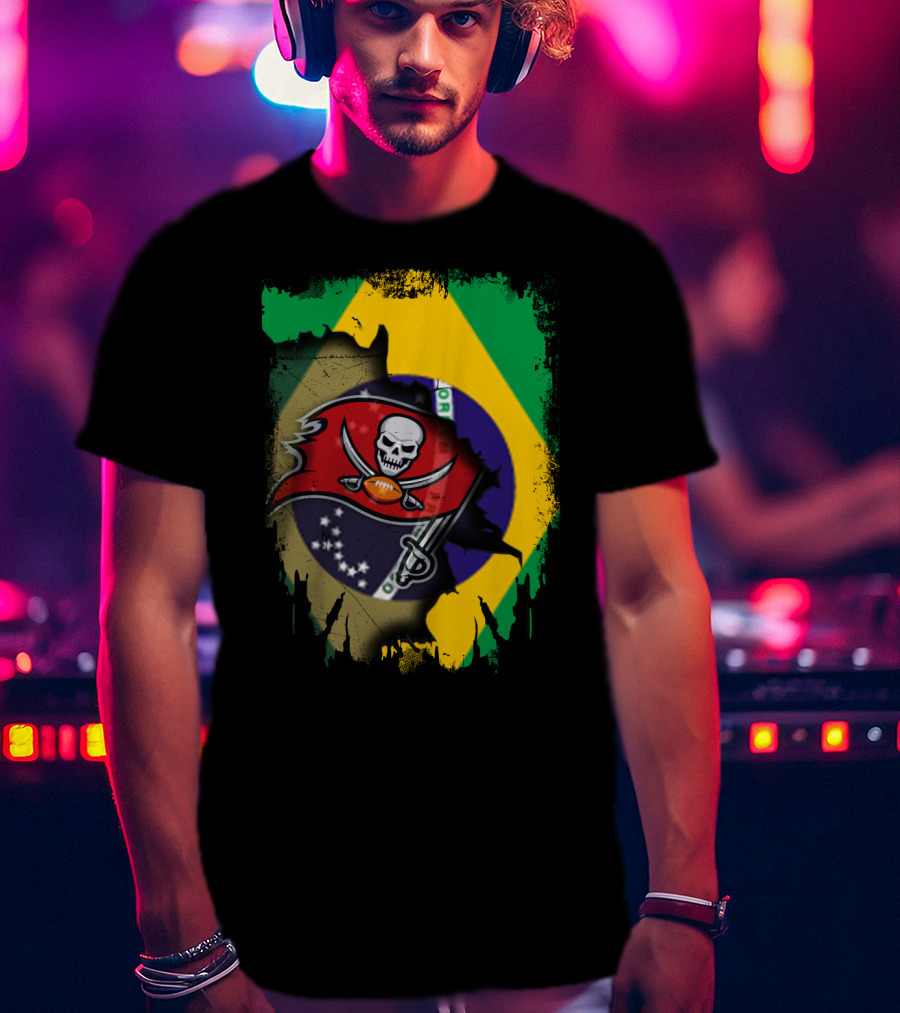 Brazilian Flag And Buccaneers Logo Fusion T-Shirt