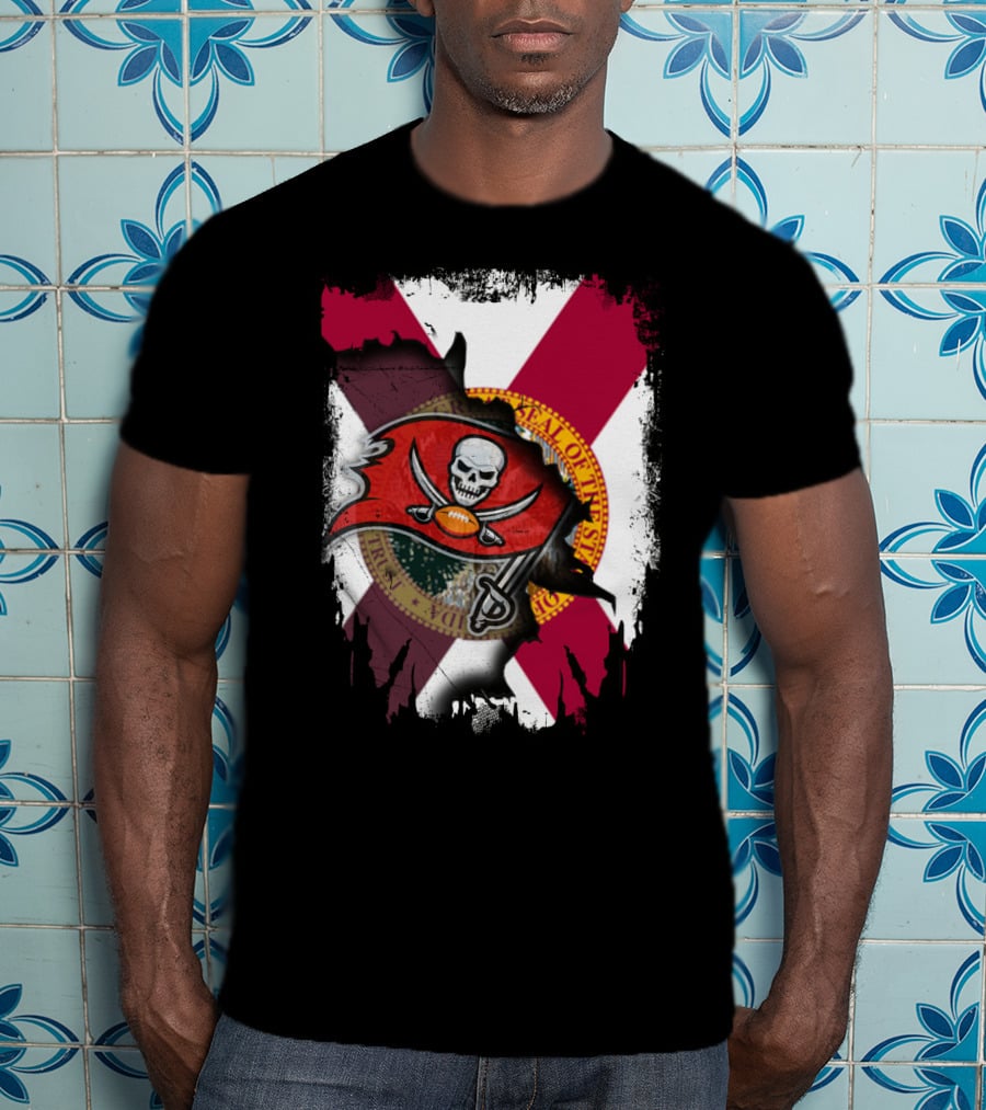 Florida State Flag With Tampa Bay Buccaneers Logo Fusion T-Shirt