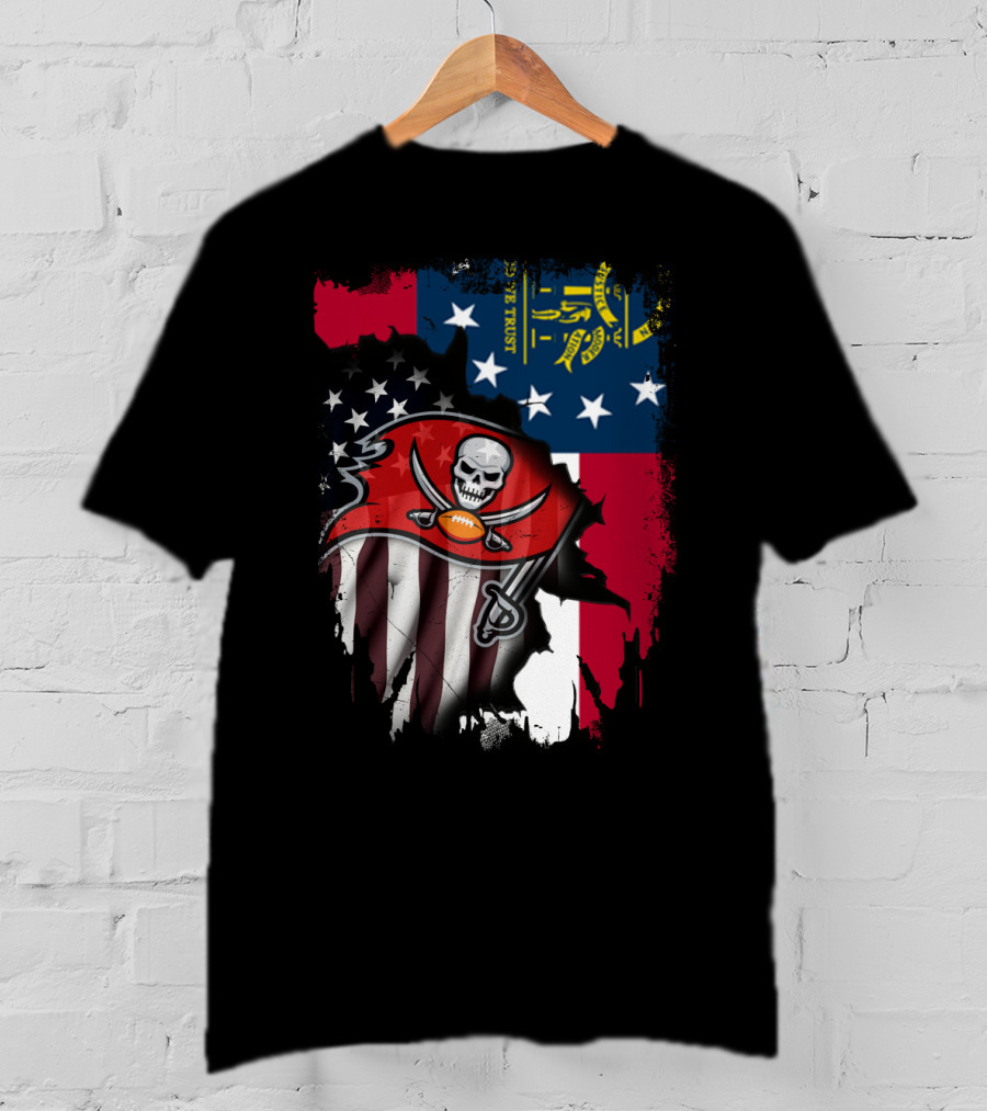 Georgia State Flag With Buccaneers Logo And American Flag Elements T-Shirt