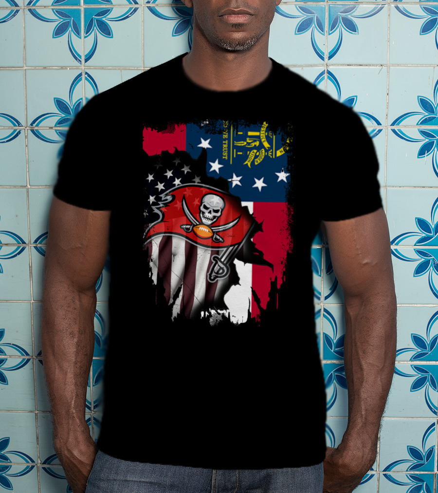 Georgia State Flag With Buccaneers Logo And American Flag Elements T-Shirt