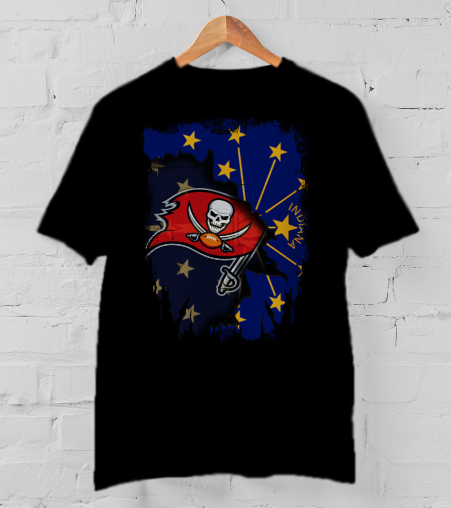 Indiana Pride With Buccaneers Flag On State Star Background T-Shirt