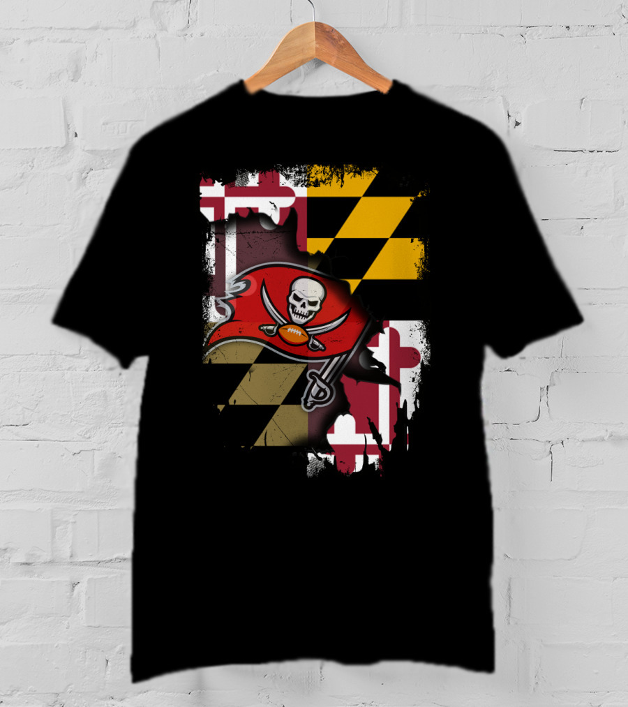 Maryland Flag And Buccaneers Logo Combination T-Shirt