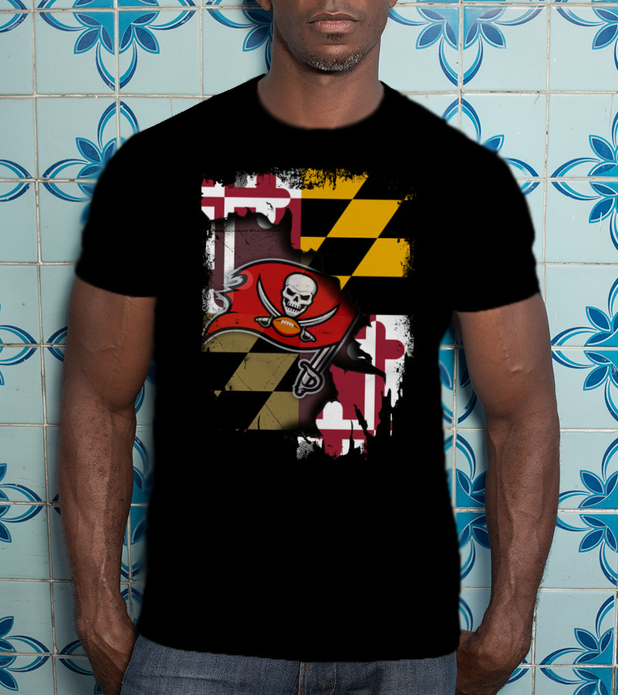 Maryland Flag And Buccaneers Logo Combination T-Shirt