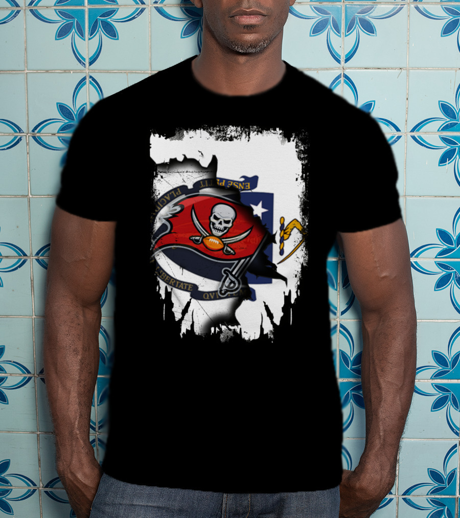 Together Massachusetts And Buccaneers Flag Fusion T-Shirt