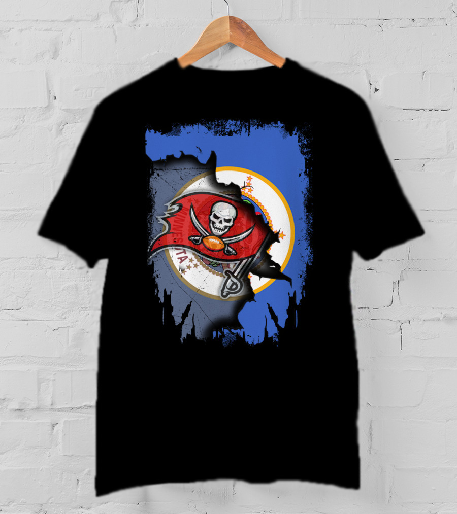 Together Minnesota Flag With Buccaneers Football Skull T-Shirt