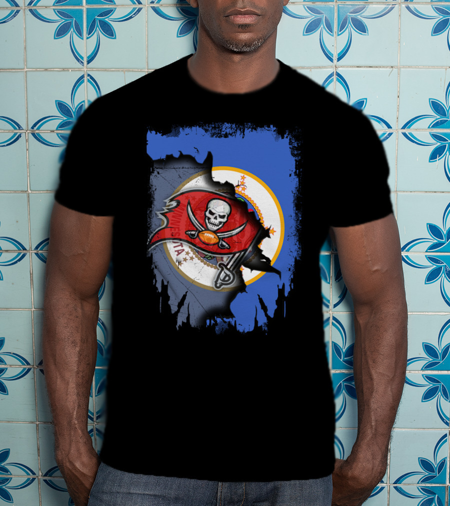 Together Minnesota Flag With Buccaneers Football Skull T-Shirt