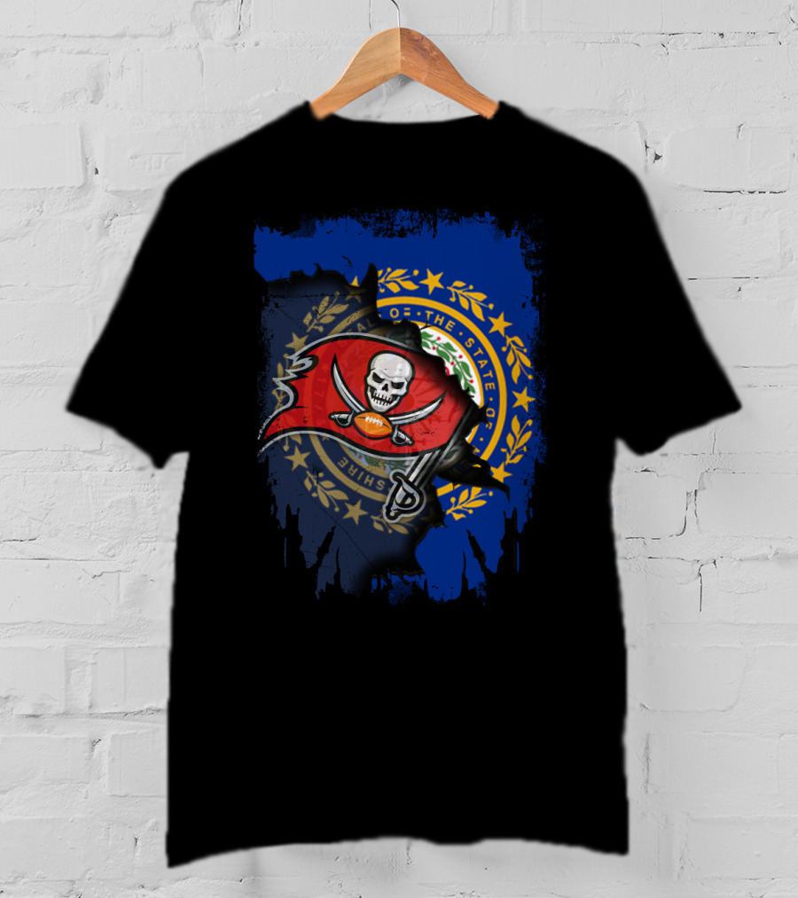 New Hampshire State Flag Combined With Tampa Bay Buccaneers T-Shirt