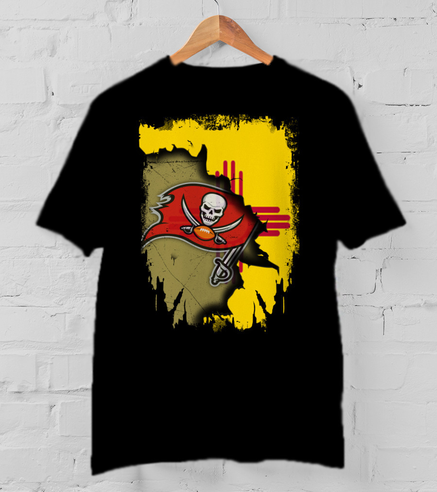 Together New Mexico With Buccaneers Logo And Flag Background T-Shirt