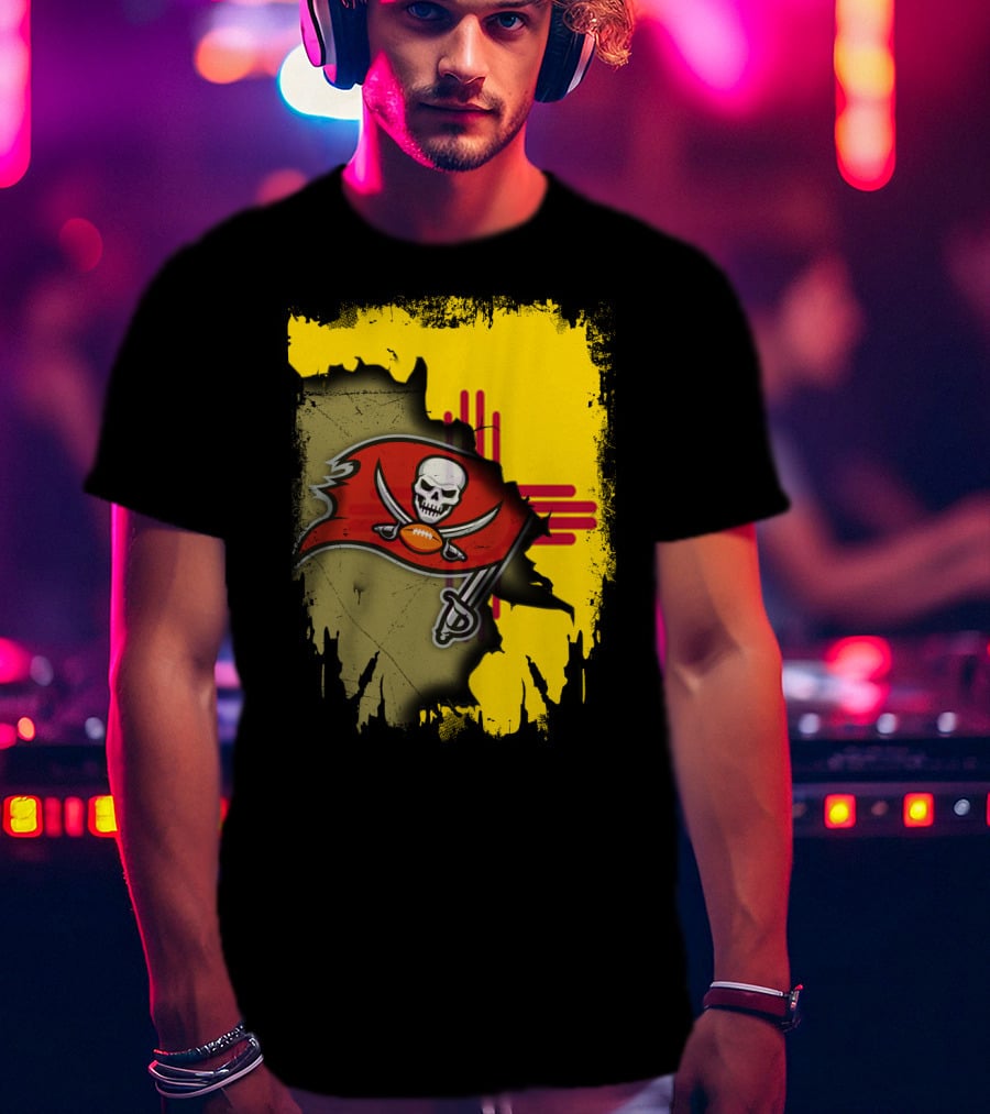 Together New Mexico With Buccaneers Logo And Flag Background T-Shirt