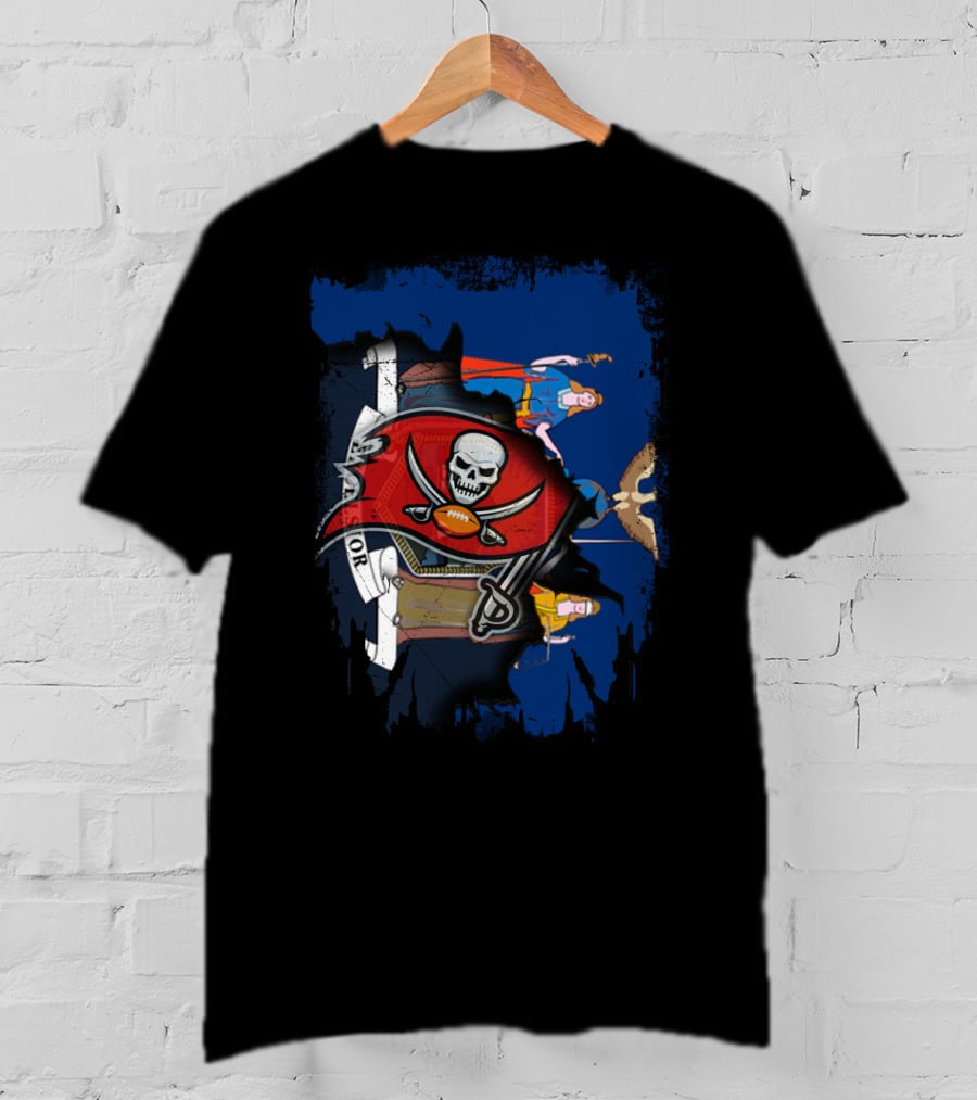Together New York With Buccaneers Flag Logo And State T-Shirt