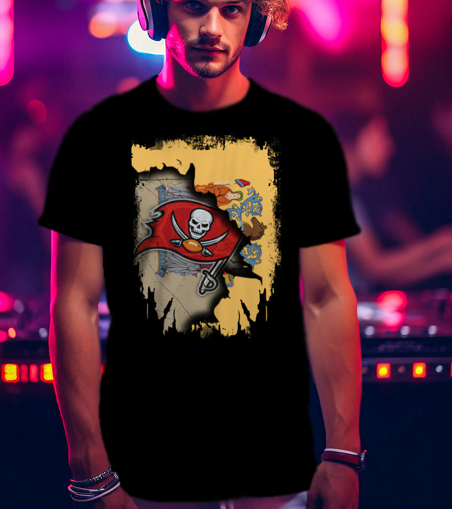 Together New Jersey Buccaneers Football Flag Map T-Shirt