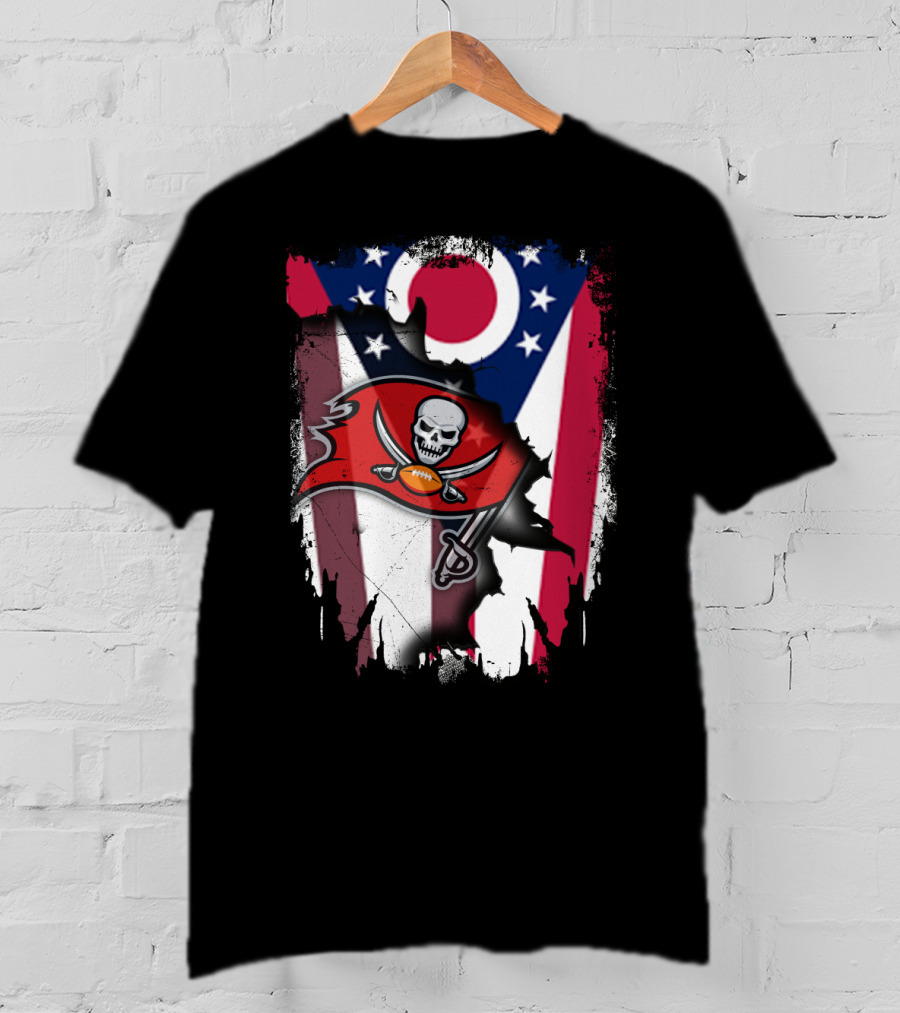 Ohio Flag With Tampa Bay Buccaneers Logo Together T-Shirt