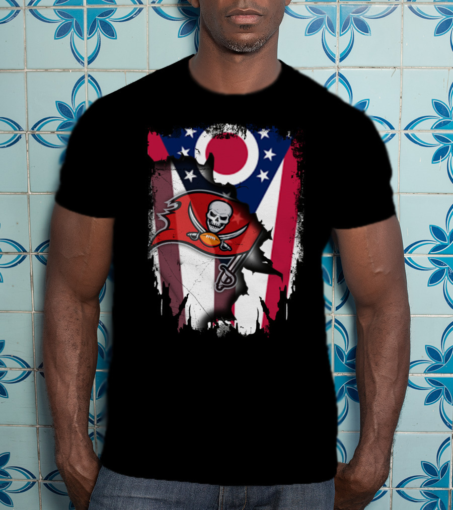 Ohio Flag With Tampa Bay Buccaneers Logo Together T-Shirt