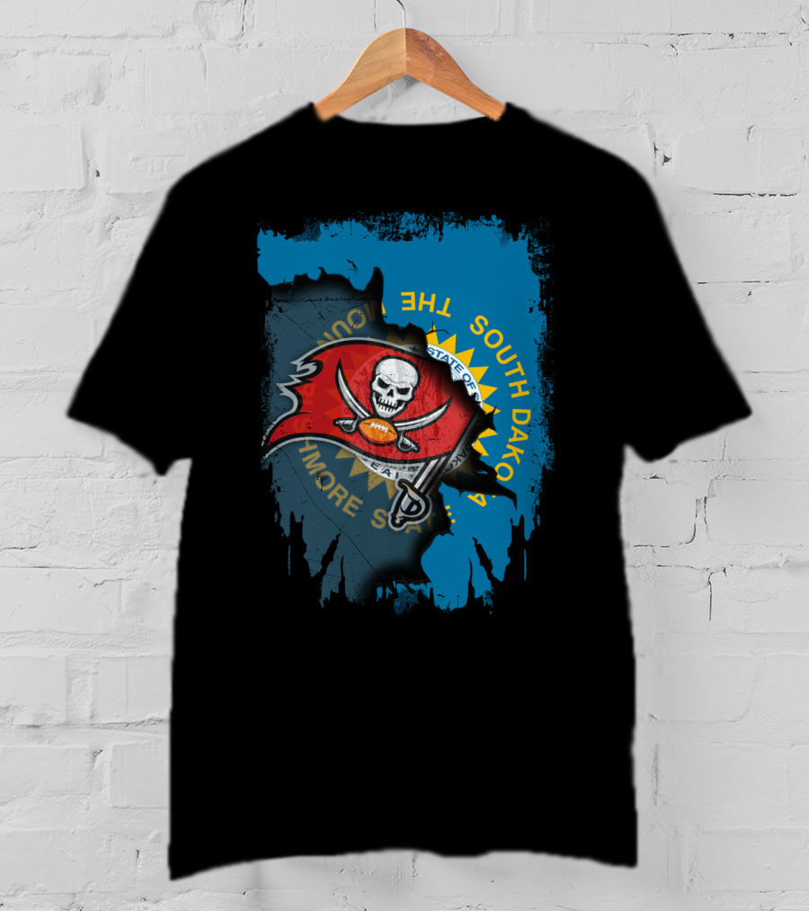 Together South Dakota Buccaneers Skull Football Flag Fusion T-Shirt