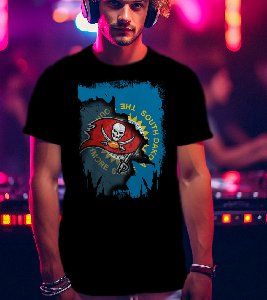 Together South Dakota Buccaneers Skull Football Flag Fusion T-Shirt