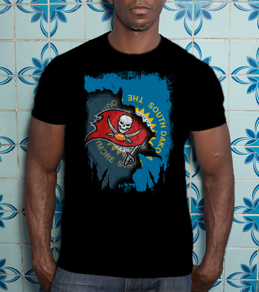 Together South Dakota Buccaneers Skull Football Flag Fusion T-Shirt