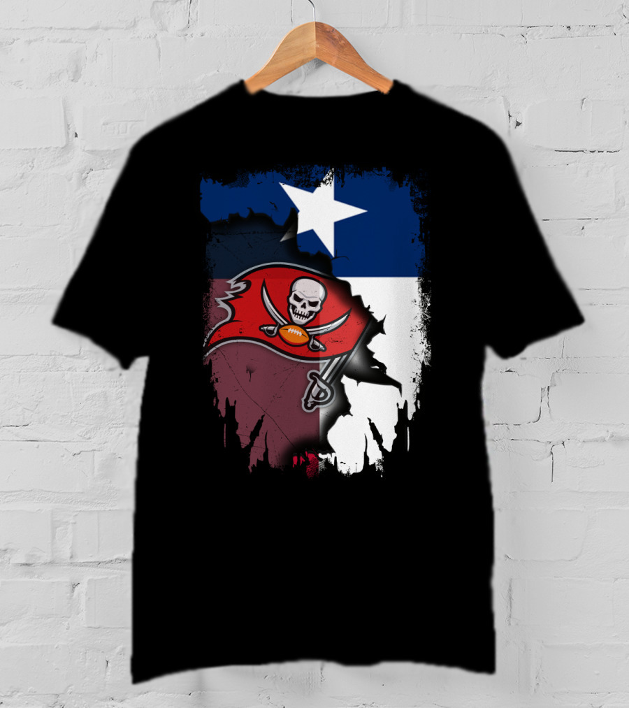 Texas Flag And Tampa Bay Buccaneers Skull And Swords Football Logo Combination T-Shirt