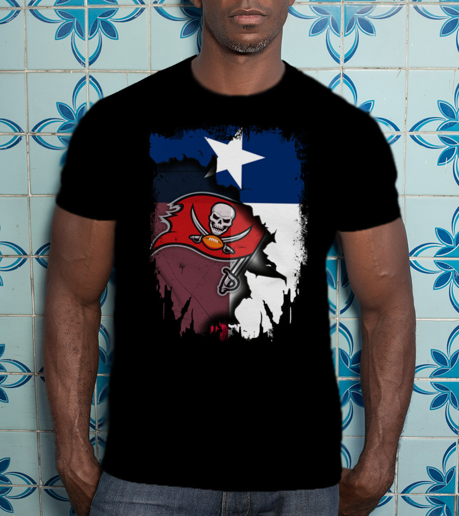 Texas Flag And Tampa Bay Buccaneers Skull And Swords Football Logo Combination T-Shirt