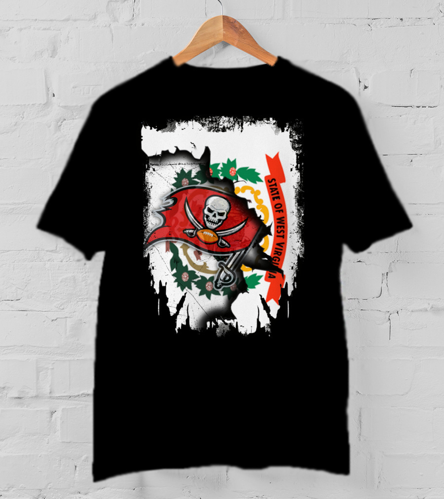 West Virginia State Flag With Tampa Bay Buccaneers Logo Fusion T-Shirt