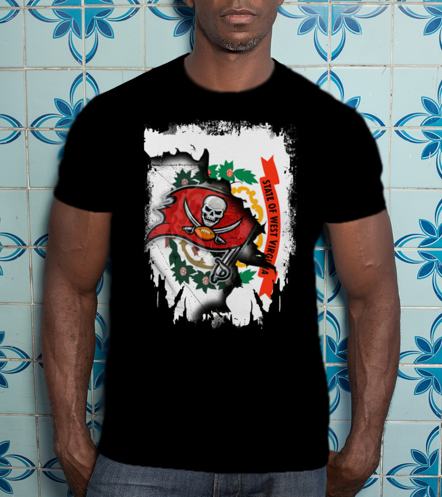 West Virginia State Flag With Tampa Bay Buccaneers Logo Fusion T-Shirt