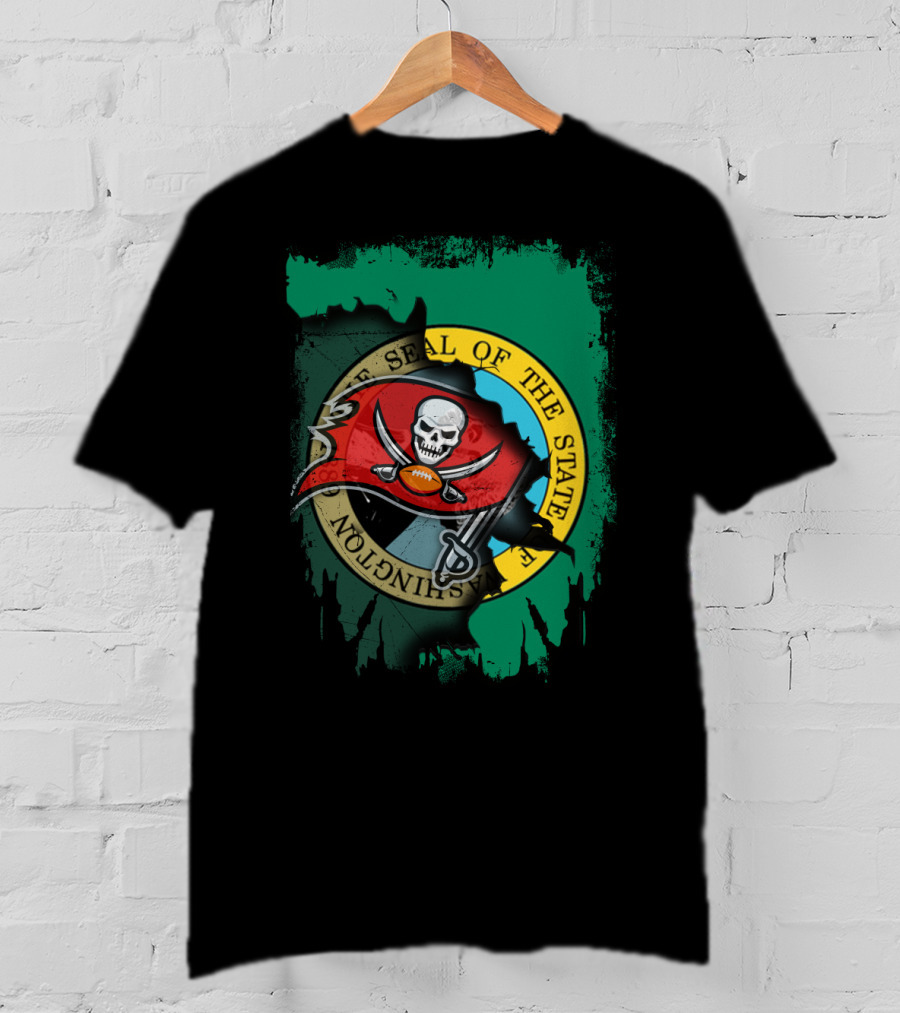 Washington State Seal And Buccaneers Logo Fusion T-Shirt