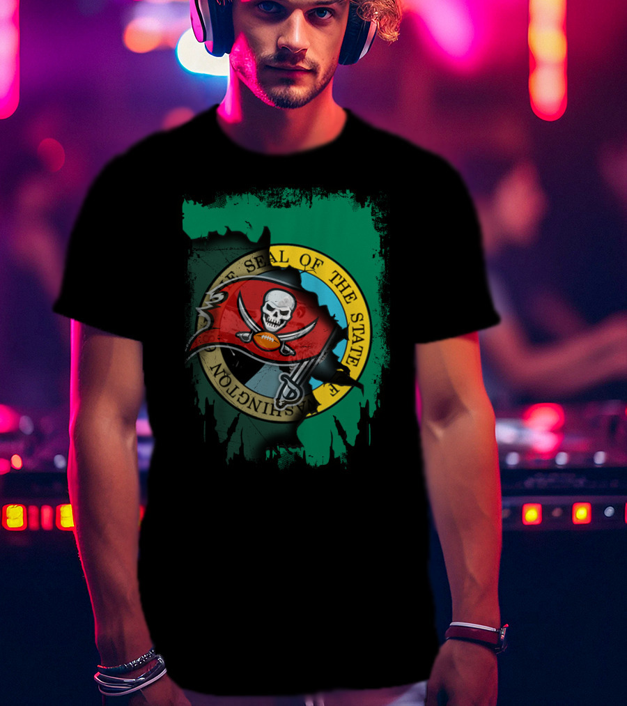 Washington State Seal And Buccaneers Logo Fusion T-Shirt