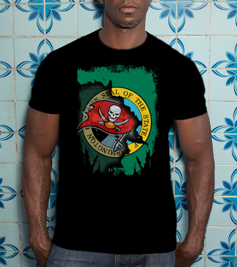 Washington State Seal And Buccaneers Logo Fusion T-Shirt