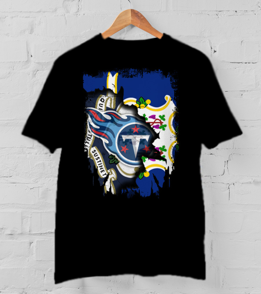 Connecticut Flag With Tennessee Titans Logo Fusion T-Shirt