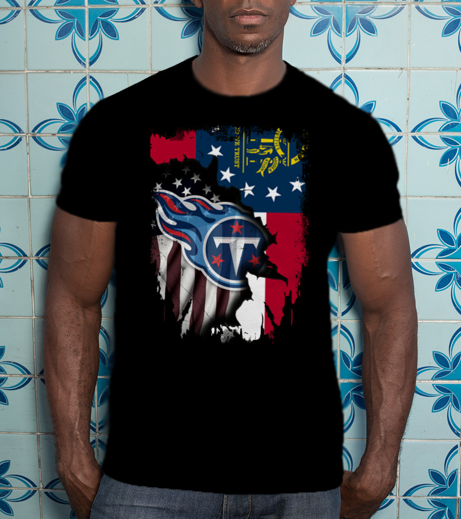 Georgia State Flag With Tennessee Titans Logo Fusion T-Shirt