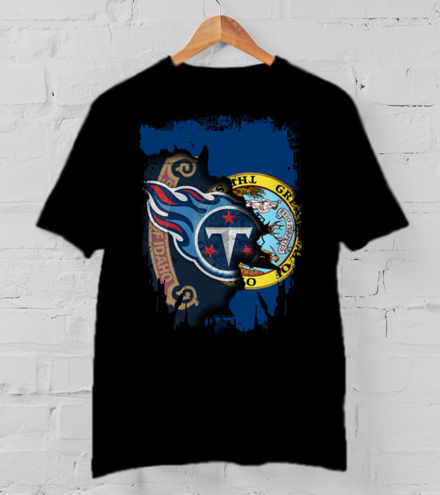 Together Idaho State Seal With Tennessee Titans Logo Fusion T-Shirt