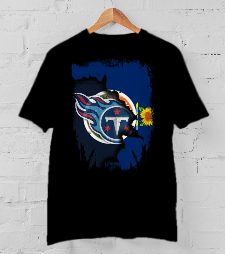 Titans Logo With Kansas Flag Sunflower Together T-Shirt