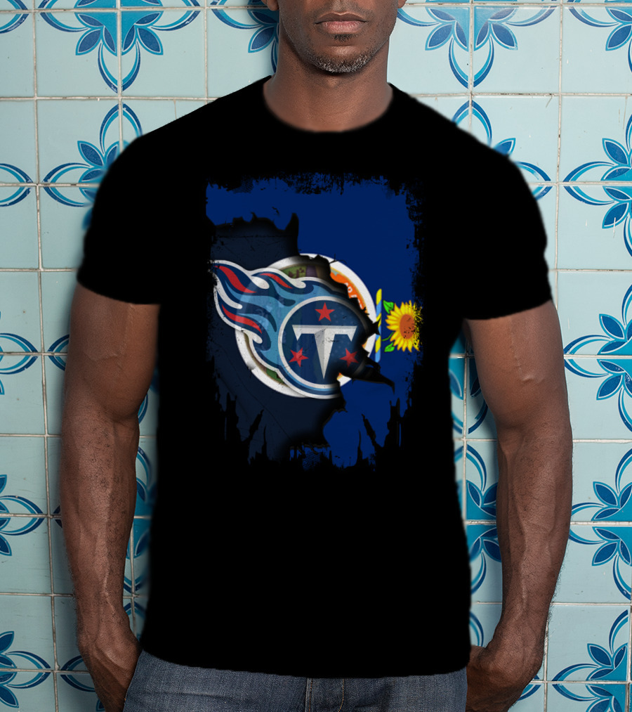 Titans Logo With Kansas Flag Sunflower Together T-Shirt